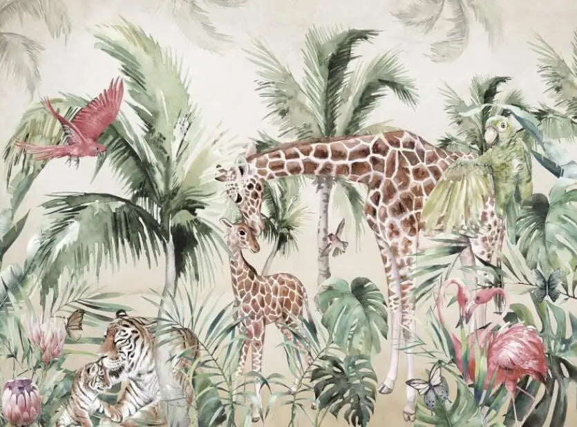 Milofi custom 3D large wallpaper mural hand-painted Nordic forest small animal kindergarten jungle sticker background wall