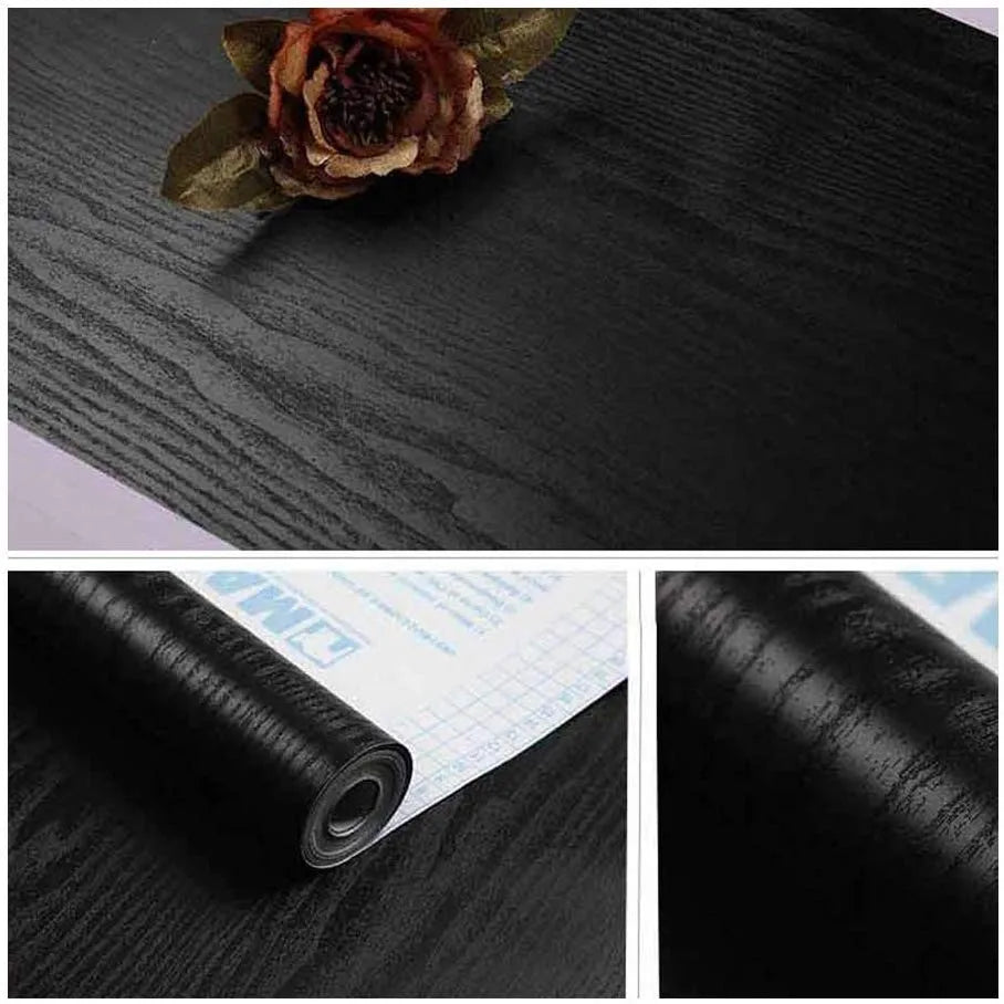 black wood matt furniture stickers boeing film pvc adhesive paper back vinyl wallpaper cabinet furniture wood fiber wallpaper