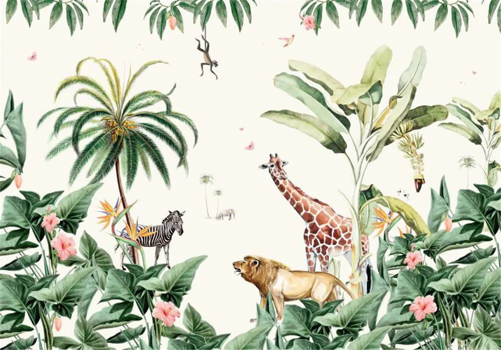 Milofi custom 3D large wallpaper mural hand-painted Nordic forest small animal kindergarten jungle sticker background wall