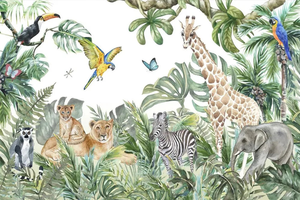Milofi custom 3D large wallpaper mural hand-painted Nordic forest small animal kindergarten jungle sticker background wall