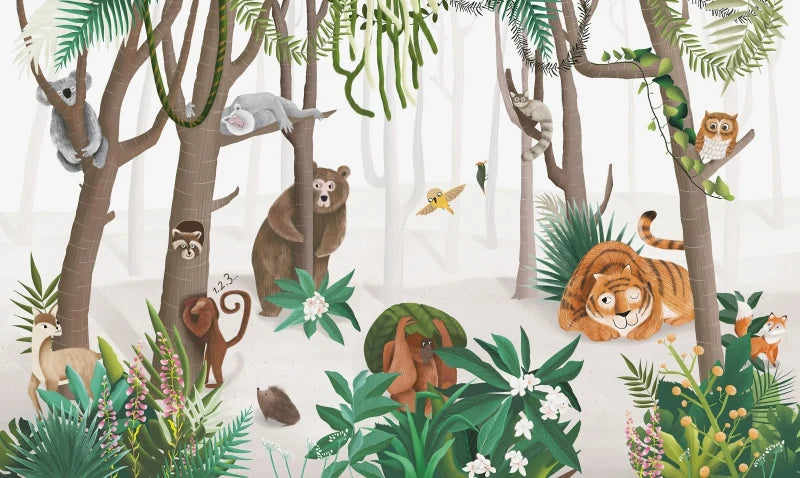Milofi custom 3D large wallpaper mural hand-painted Nordic forest small animal kindergarten jungle sticker background wall