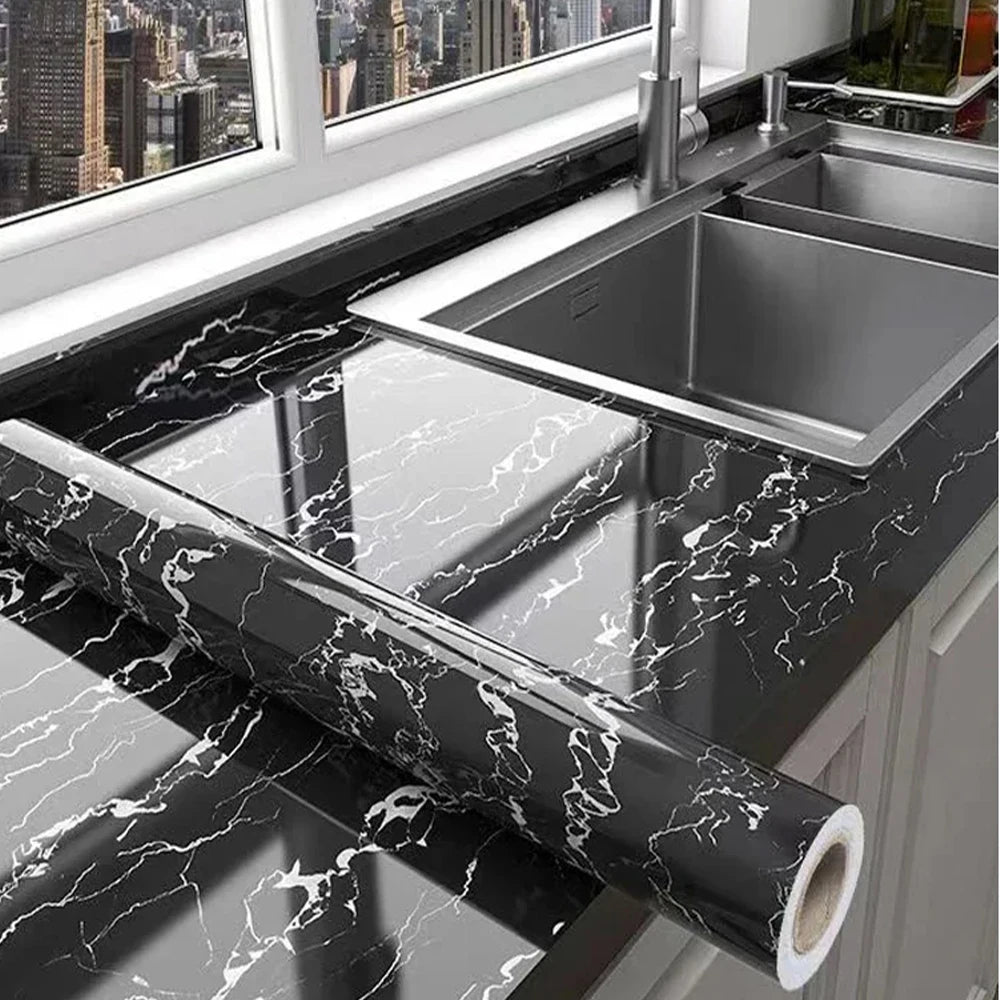 Heat/Waterproof Vinyl Wallpaper - Self-Adhesive Removable Film for Kitchen, Bathroom, Desk & Furniture