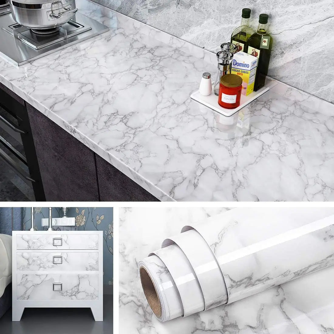 Marble Kitchen Oil-Proof Film Stove Waterproof Moisture-Proof Self-Adhesive Wallpaper Countertop Cabinet Renovation Tile Sticker