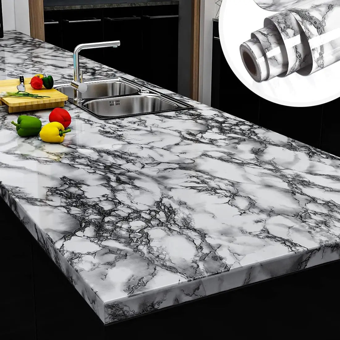 Heat/Waterproof Vinyl Wallpaper - Self-Adhesive Removable Film for Kitchen, Bathroom, Desk & Furniture