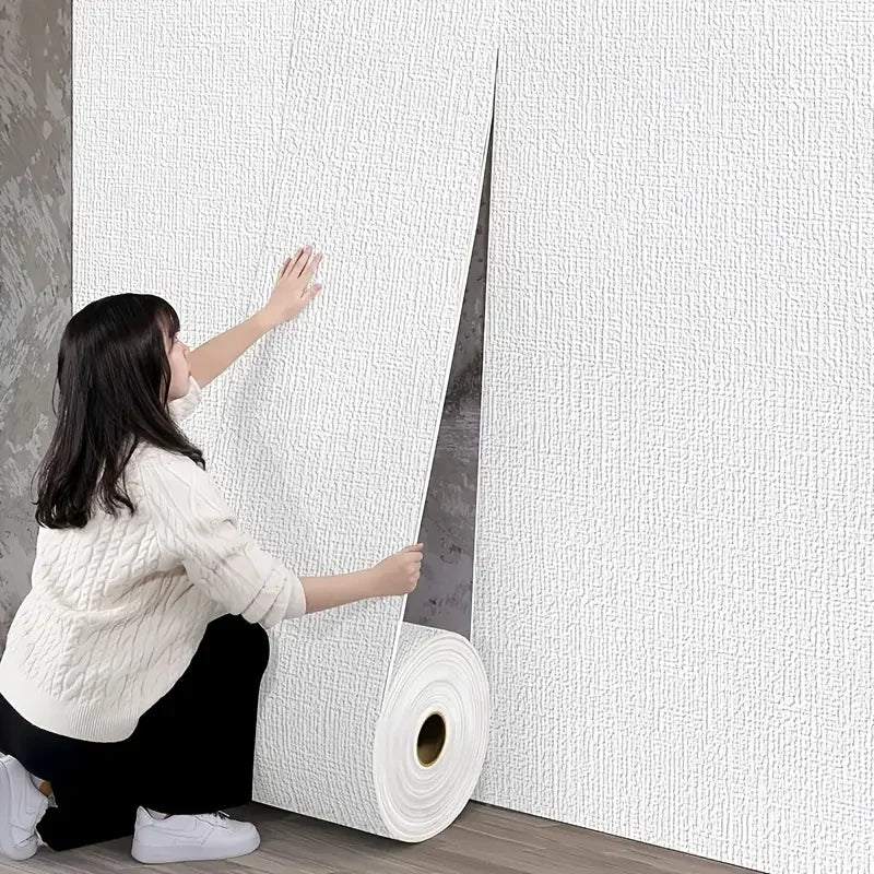 3D Linen Foam Stickers Self-adhesive PVC Solid Color Thickened Waterproof Bedroom And Living Room Wall Renovation Wallpaper