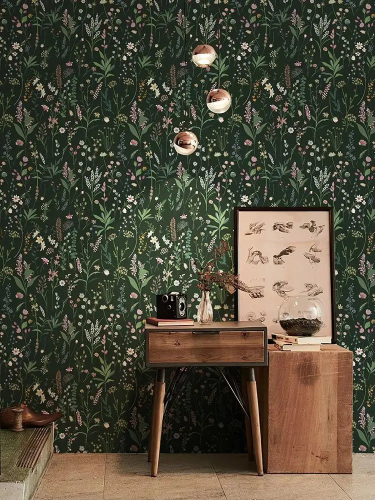Green Leaves And Floral PVC Wallpaper Self-adhesive Spring Fireplace Stickers Waterproof Bathroom PVC Wallpaper Home Decor