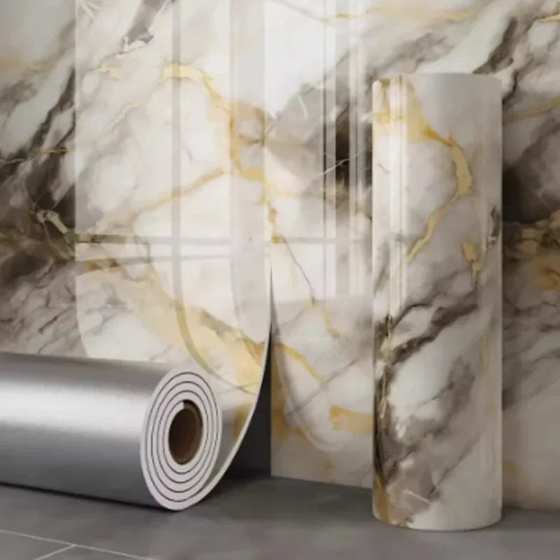 Waterproof and antifouling wall sticker self-adhesive wallpaper 1 roll thick foam marble wallpaper for bedroom and living room