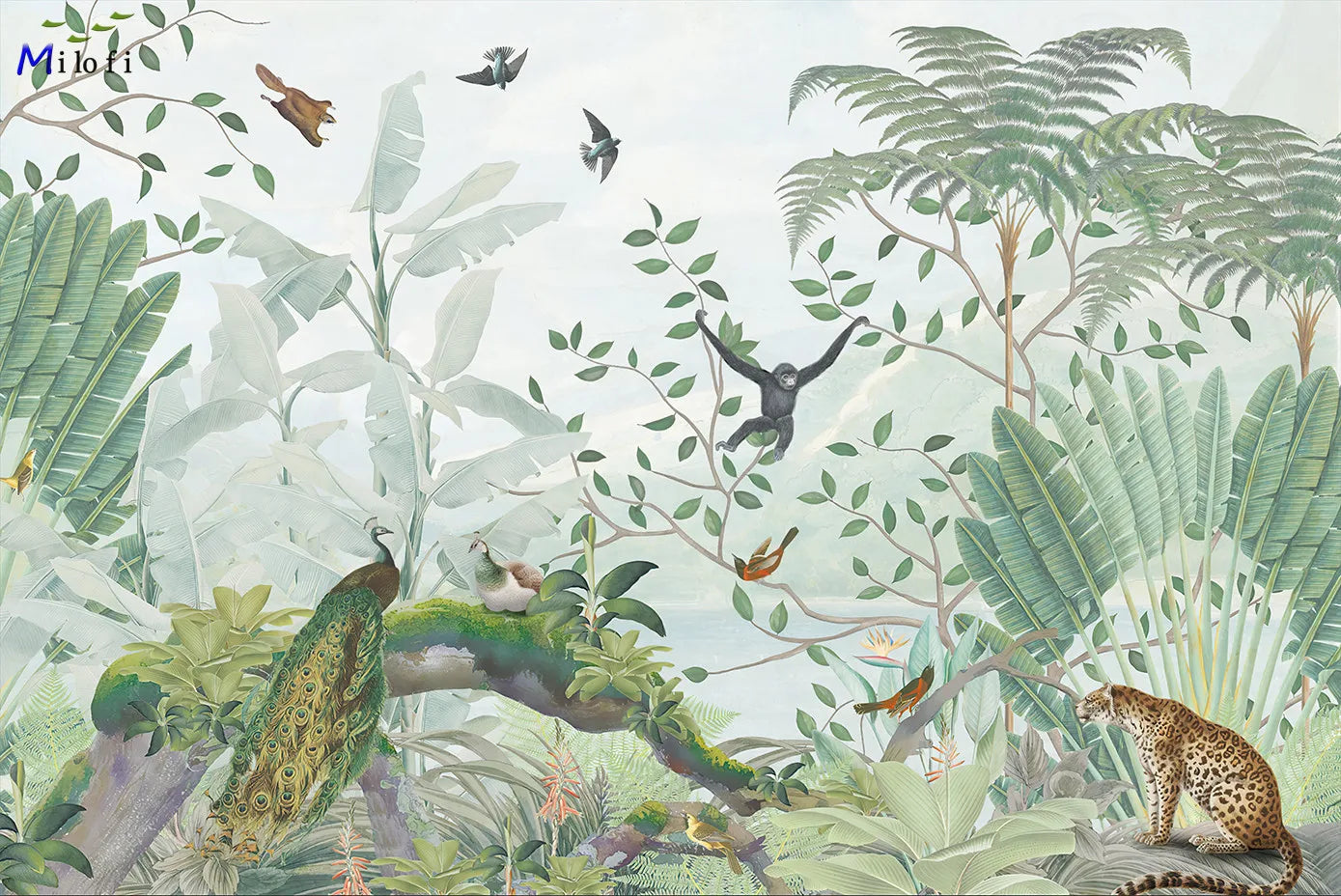 Milofi custom 3D large wallpaper mural hand-painted Nordic forest small animal kindergarten jungle sticker background wall