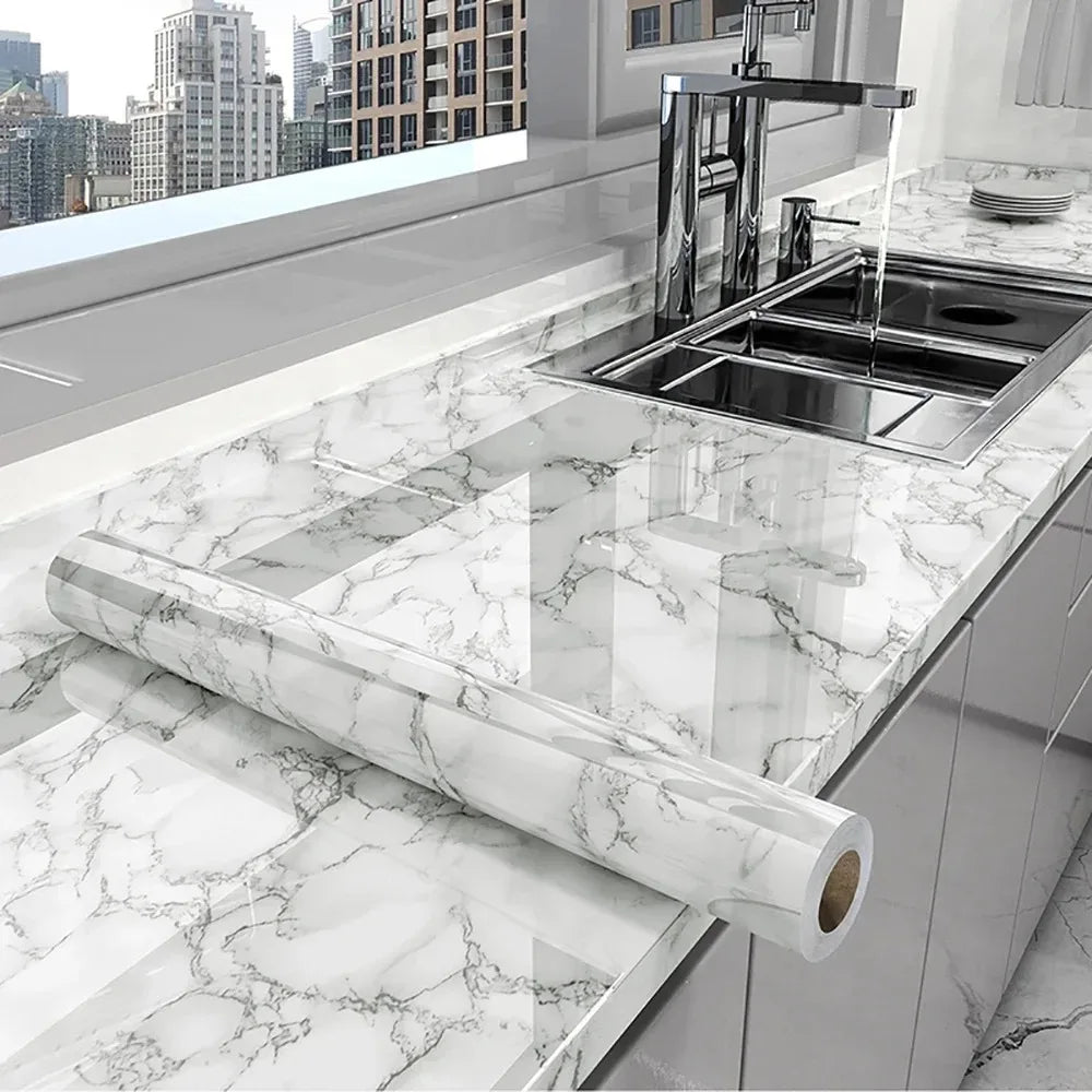 40cm Marble Vinyl Self Adhesive Wallpaper Waterproof Contact Paper PVC Wall Stickers for Kitchen Livingroom Home Decorative Film