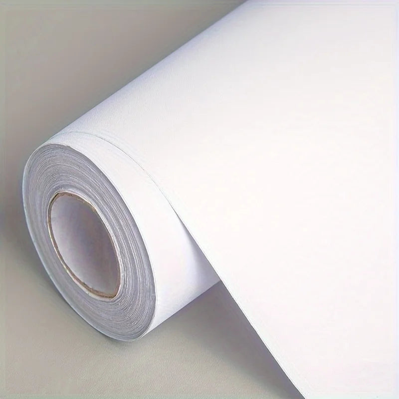 Self-Adhesive White PVC Wallpaper Waterproof Moisture-Resistant Home Renovation Bedroom & Living Room Table Decor Wallpaper