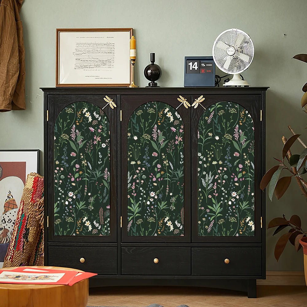 Green Leaves And Floral PVC Wallpaper Self-adhesive Spring Fireplace Stickers Waterproof Bathroom PVC Wallpaper Home Decor