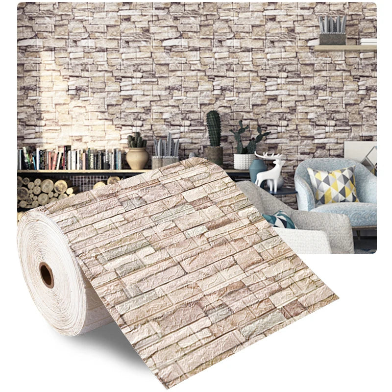 70cmX500cm DIY 3D Wallpaper Moisture Proof Modern Home Decoration Self-adhesive Waterproof Wall Stickers Brick Pattern