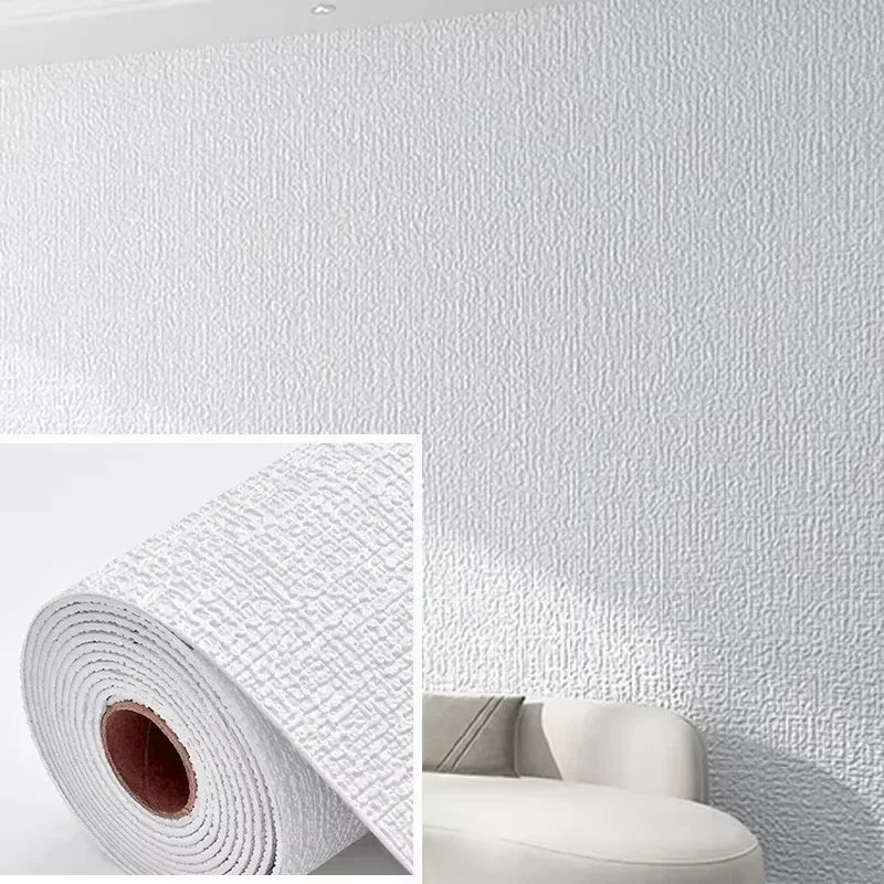 3D Linen Foam Stickers Self-adhesive PVC Solid Color Thickened Waterproof Bedroom And Living Room Wall Renovation Wallpaper