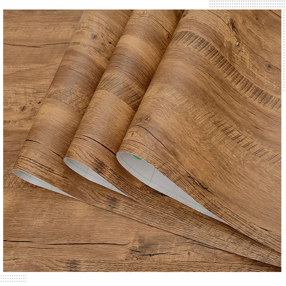 55cm Wide Wood Grain Home Decor Furniture Waterproof Vinyl Wall Sticker Self Adhesive PVC Wallpaper Kitchen Cabinet Door Sticker