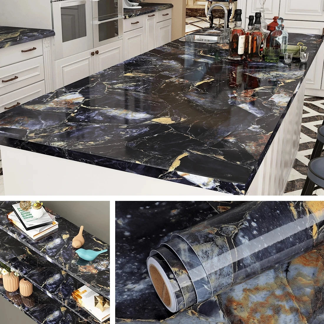 Heat/Waterproof Vinyl Wallpaper - Self-Adhesive Removable Film for Kitchen, Bathroom, Desk & Furniture