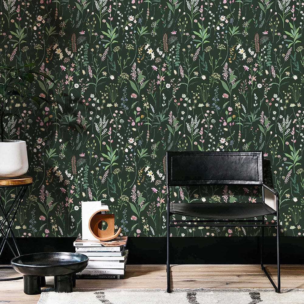 Green Leaves And Floral PVC Wallpaper Self-adhesive Spring Fireplace Stickers Waterproof Bathroom PVC Wallpaper Home Decor