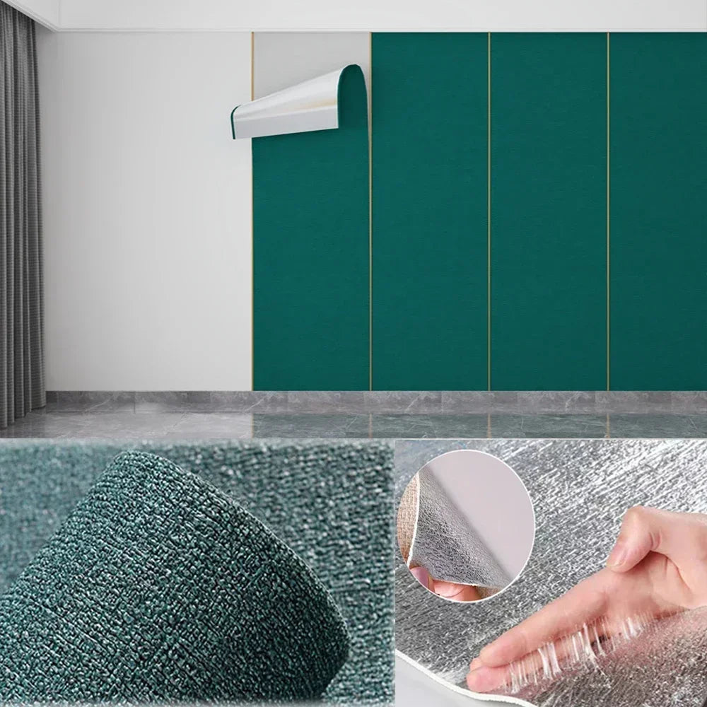 3D Linen Foam Stickers Self-adhesive PVC Solid Color Thickened Waterproof Bedroom And Living Room Wall Renovation Wallpaper
