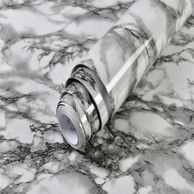 60cm Width Glossy Self Adhesive Solid Wallpaper Vinyl Marble Wall Stickers Waterproof Contact Paper for Kitchen Home Decor Film