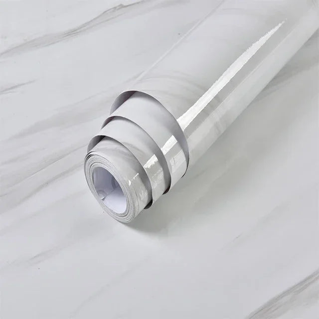 60cm Width Glossy Self Adhesive Solid Wallpaper Vinyl Marble Wall Stickers Waterproof Contact Paper for Kitchen Home Decor Film