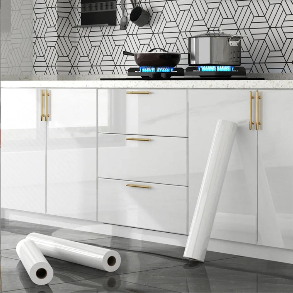 Glossy White Stickers Vinyl Self Adhesive Waterproof Oil Proof Sticker Kitchen Counter Panels Furniture Renovation Wallpaper