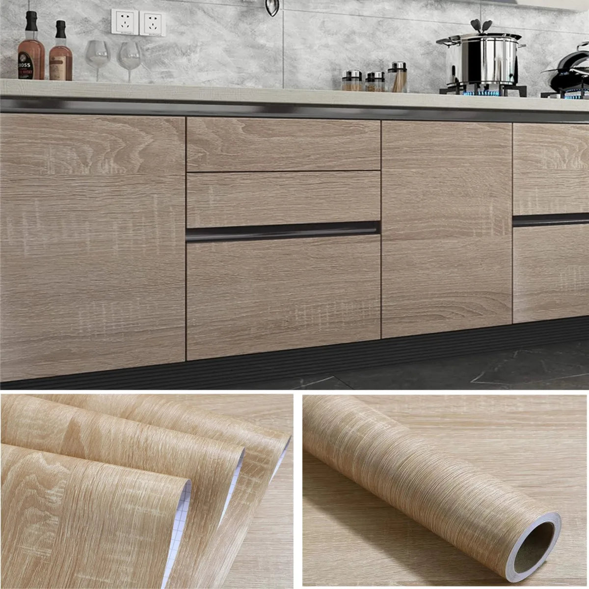 55cm Wide Wood Grain Vinyl Wallpaper for Door Wardrobe Cupboard Table Furniture Waterproof Self Adhesive Stickers Home Decor Fil