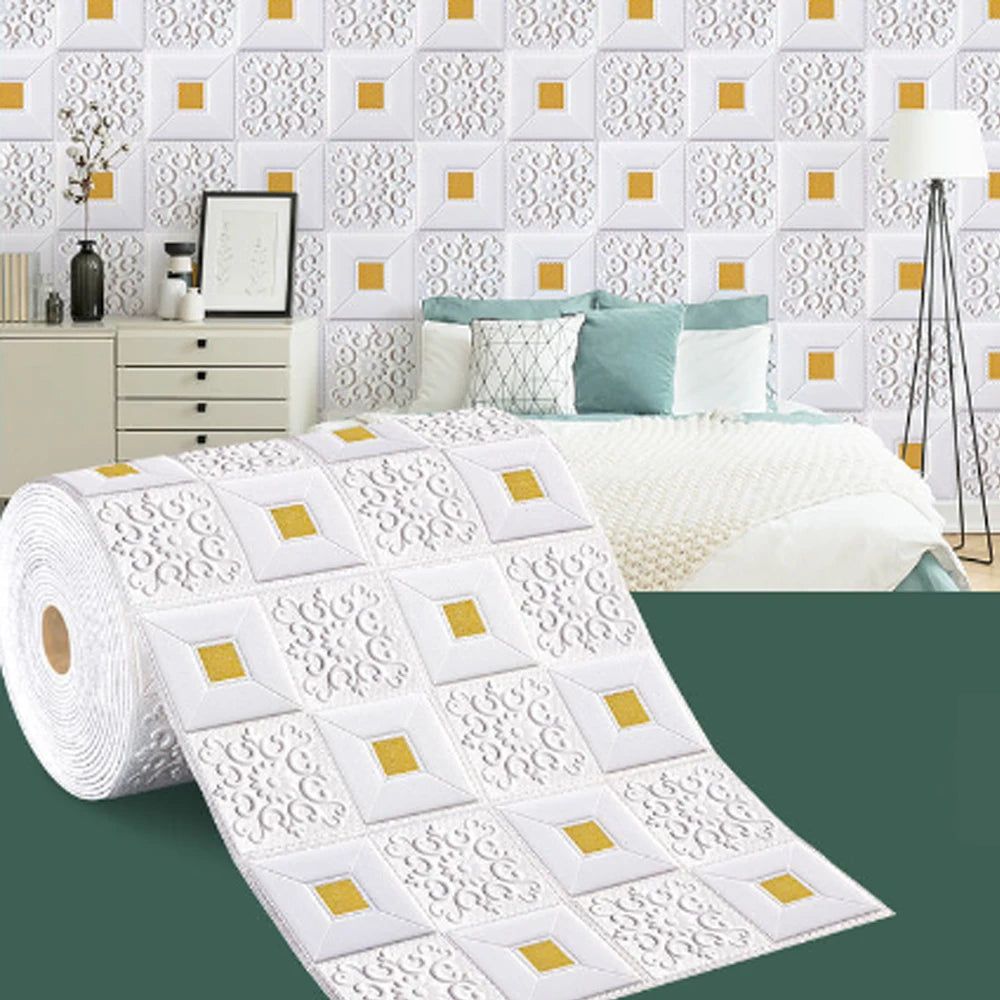 70cmx1m/2m/3m/5m/10m Waterproof 3D Stereo Wall Sticker Ceiling Bedroom Living Room Self-adhesive Background Decoration Wallpaper