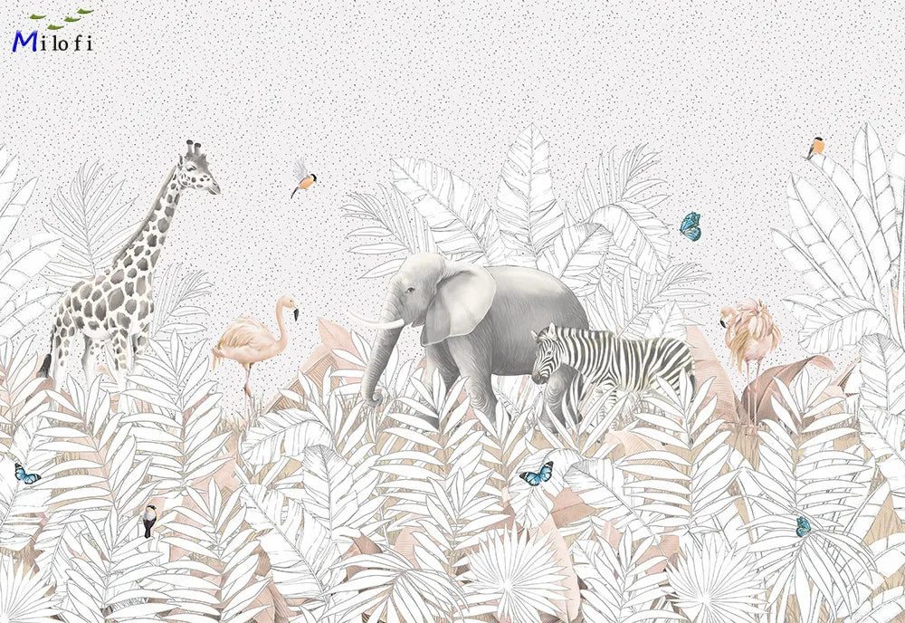 Milofi custom 3D large wallpaper mural hand-painted Nordic forest small animal kindergarten jungle sticker background wall
