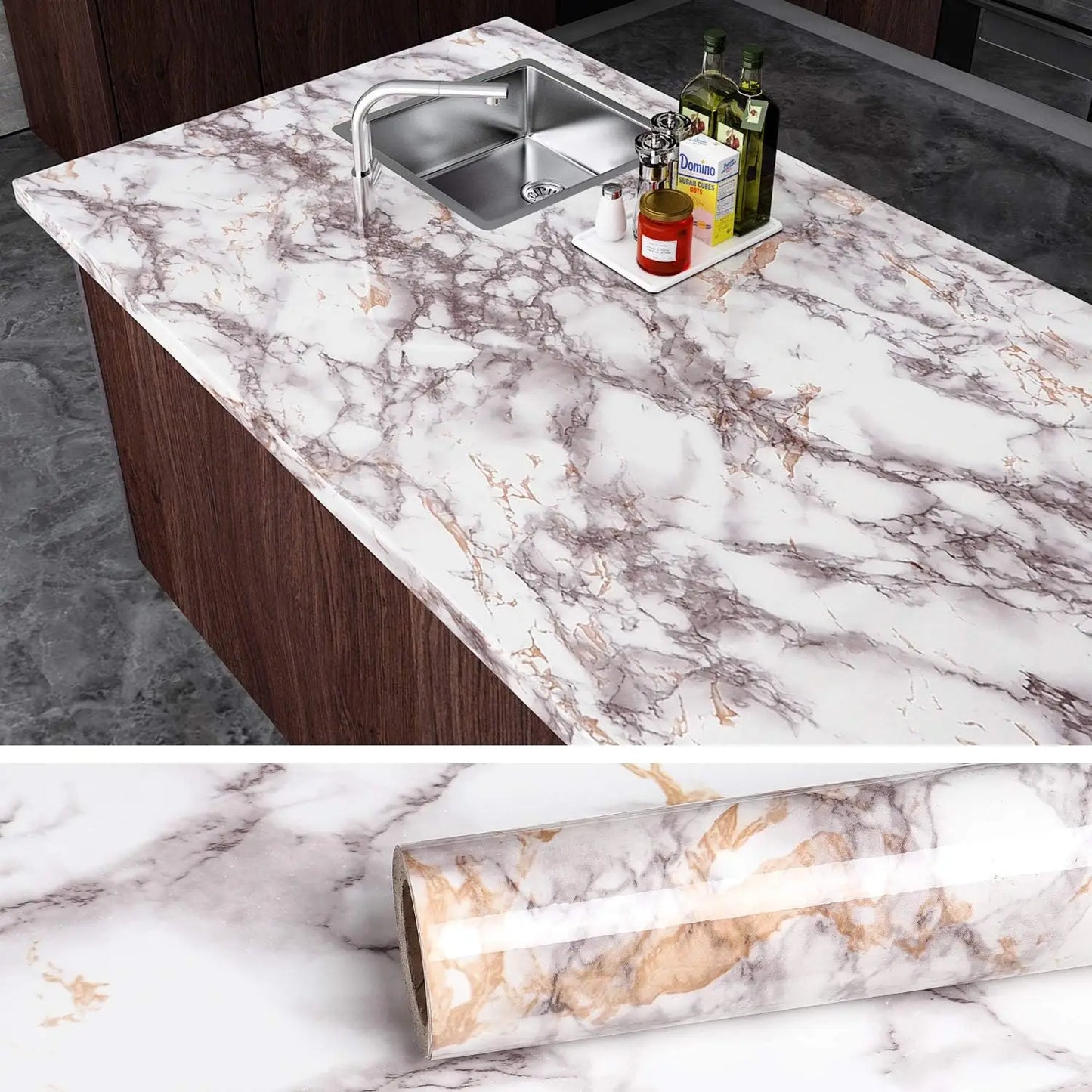 Marble Kitchen Oil-Proof Film Stove Waterproof Moisture-Proof Self-Adhesive Wallpaper Countertop Cabinet Renovation Tile Sticker
