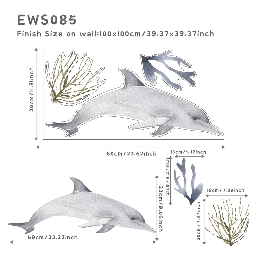Underwater World Fish Wall Stickers Waterproof Watercolor Coral Ocean Wall Decals for Bathroom Nursery Baby Room Home Decor