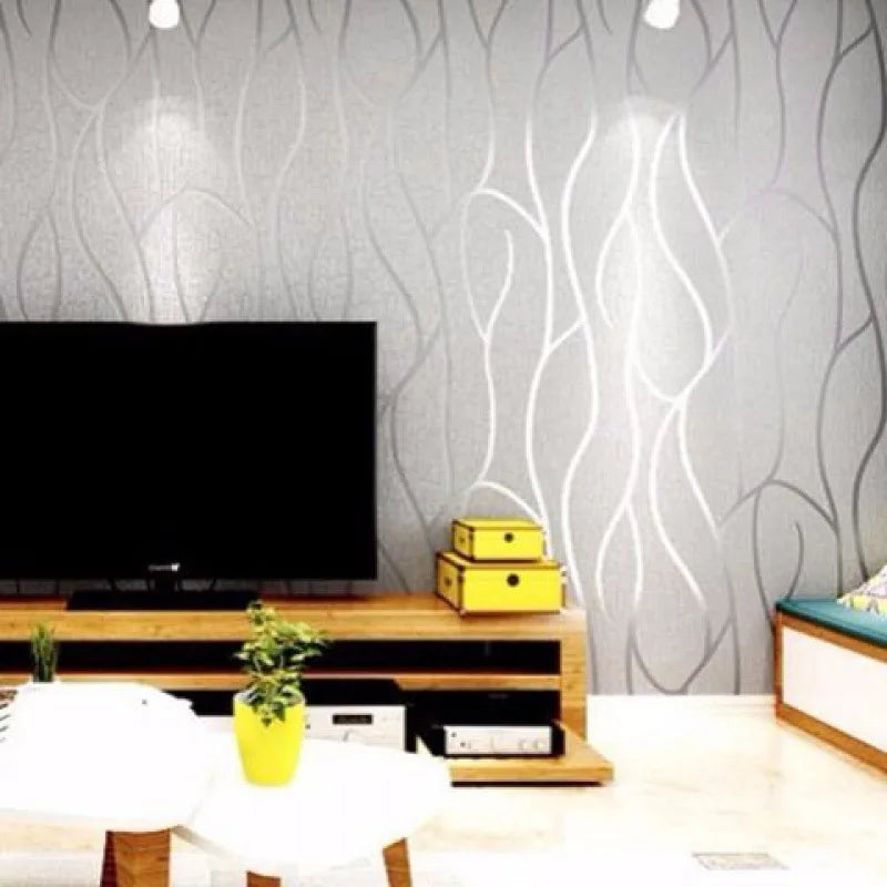 53cm European Modern Bedroom Background 3D Non-woven Moisture-proof Wallpaper Curve Stripes Thickened Wall Stickers