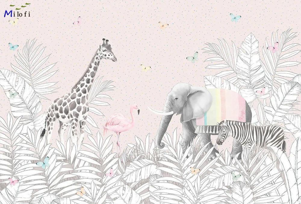 Milofi custom 3D large wallpaper mural hand-painted Nordic forest small animal kindergarten jungle sticker background wall