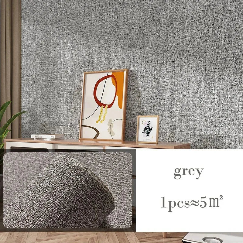3D DIY Thicken Waterproof Mildew Proof Self-adhesive Insulation Wallpaper Linen Plain Color Stickers Renovation Wall Stickers