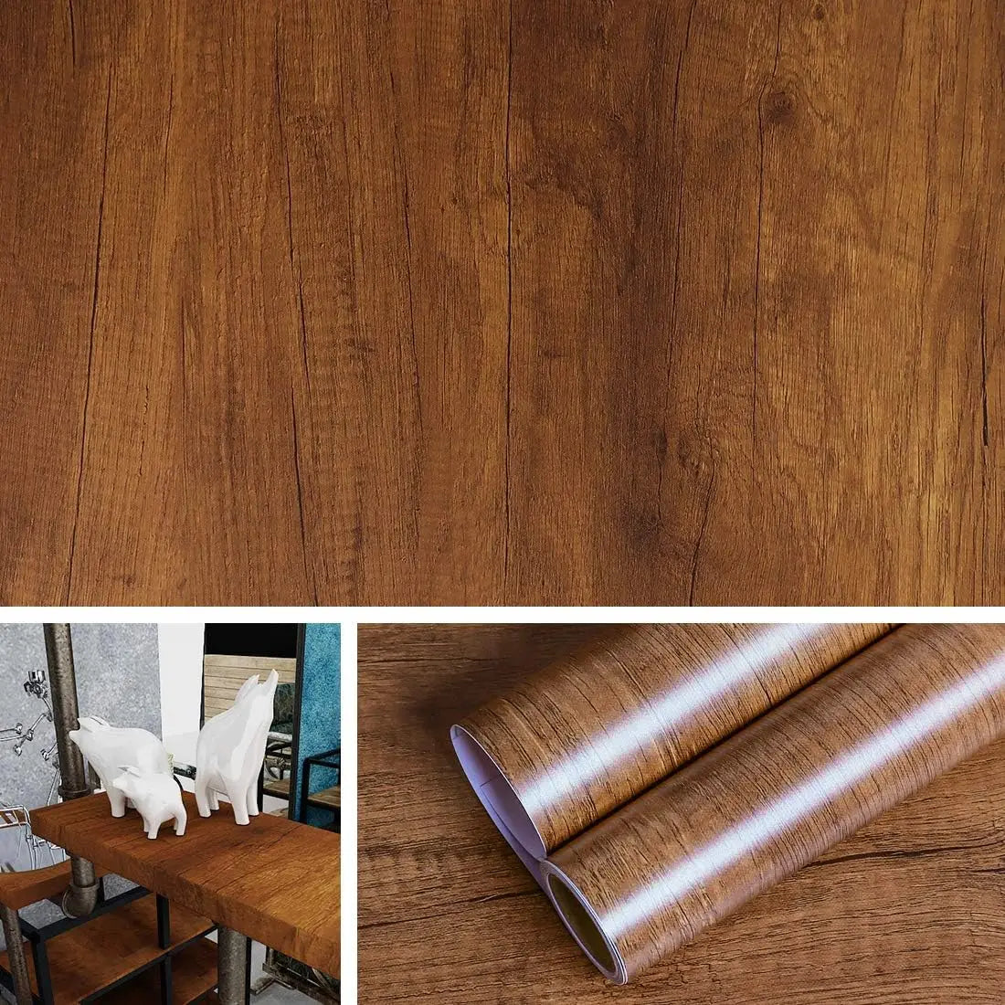 55cm Wide Wood Grain Home Decor Furniture Waterproof Vinyl Wall Sticker Self Adhesive PVC Wallpaper Kitchen Cabinet Door Sticker