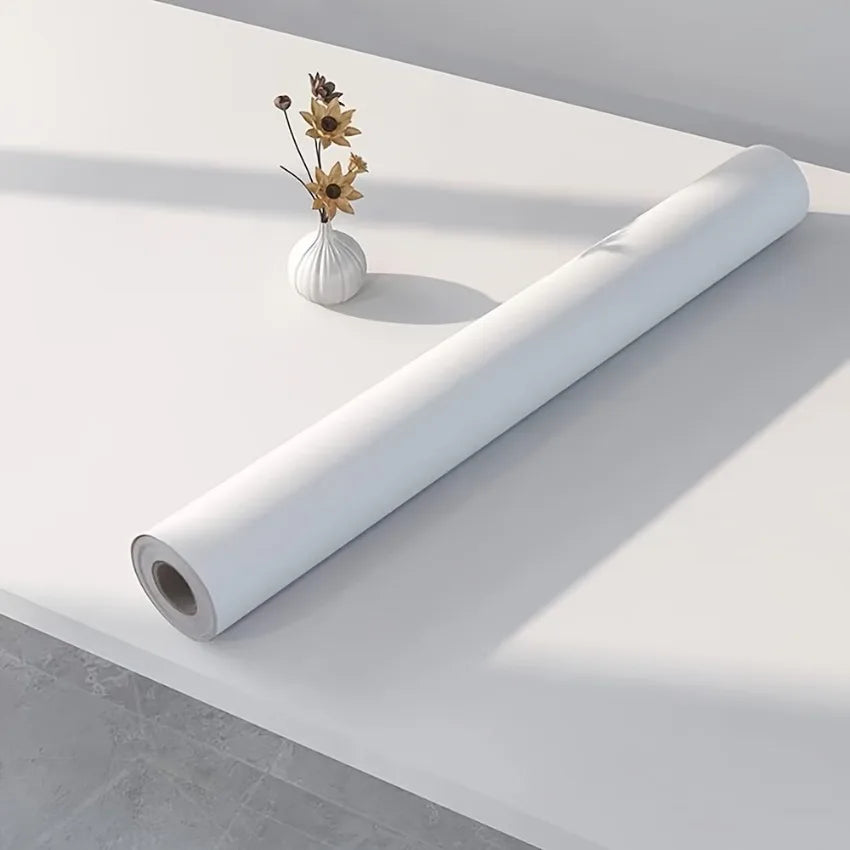 Self-Adhesive White PVC Wallpaper Waterproof Moisture-Resistant Home Renovation Bedroom & Living Room Table Decor Wallpaper