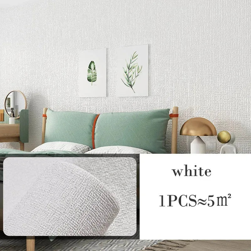 3D DIY Thicken Waterproof Mildew Proof Self-adhesive Insulation Wallpaper Linen Plain Color Stickers Renovation Wall Stickers