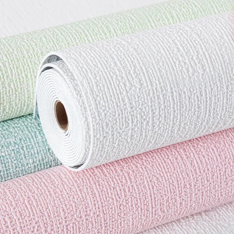 3D DIY Thicken Waterproof Mildew Proof Self-adhesive Insulation Wallpaper Linen Plain Color Stickers Renovation Wall Stickers