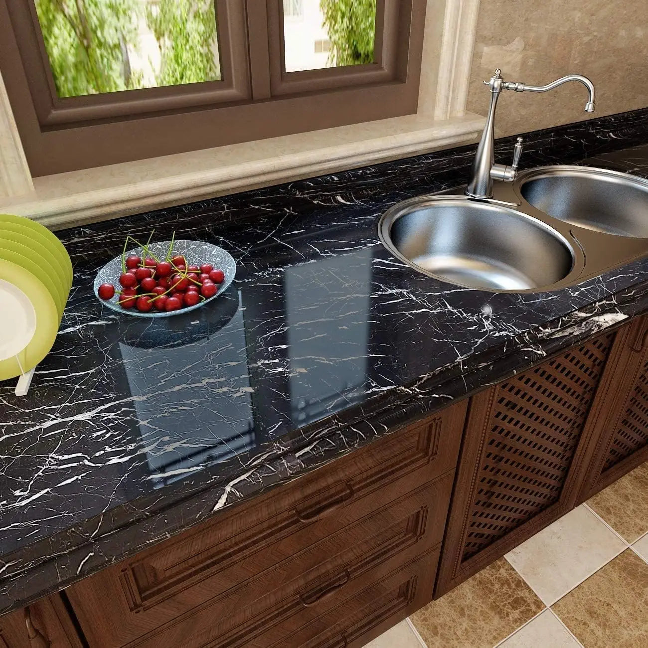 Heat/Waterproof Vinyl Wallpaper - Self-Adhesive Removable Film for Kitchen, Bathroom, Desk & Furniture