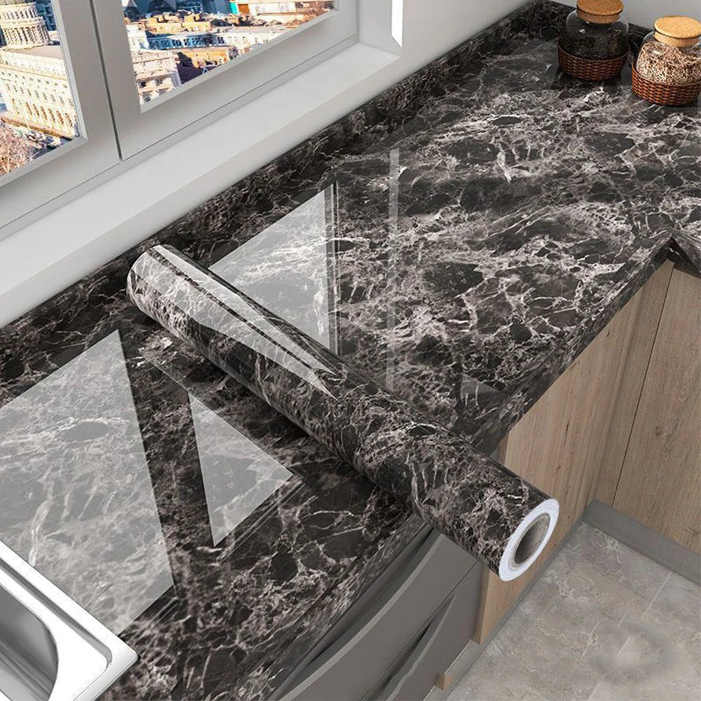 Heat/Waterproof Vinyl Wallpaper - Self-Adhesive Removable Film for Kitchen, Bathroom, Desk & Furniture