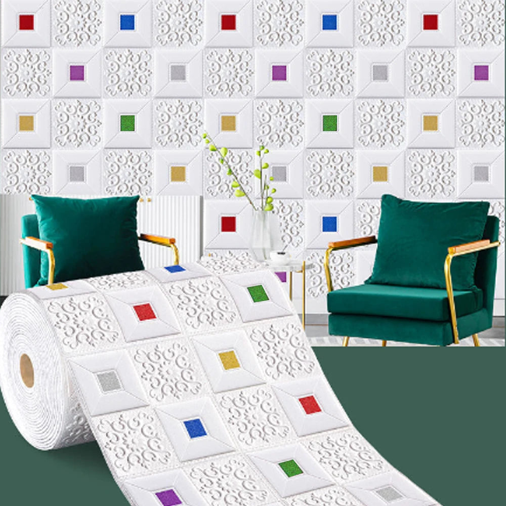 70cmx1m/2m/3m/5m/10m Waterproof 3D Stereo Wall Sticker Ceiling Bedroom Living Room Self-adhesive Background Decoration Wallpaper