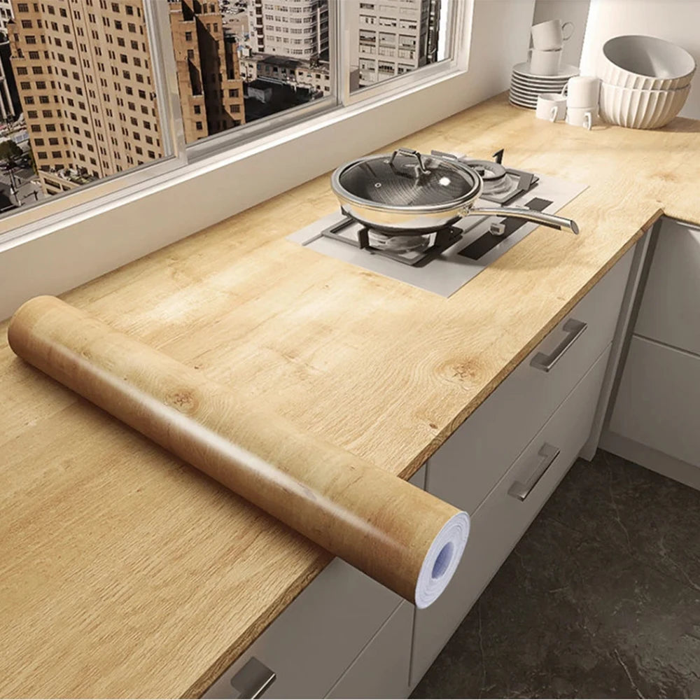 55cm Wide Wood Grain Home Decor Furniture Waterproof Vinyl Wall Sticker Self Adhesive PVC Wallpaper Kitchen Cabinet Door Sticker