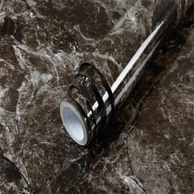 60cm Width Glossy Self Adhesive Solid Wallpaper Vinyl Marble Wall Stickers Waterproof Contact Paper for Kitchen Home Decor Film