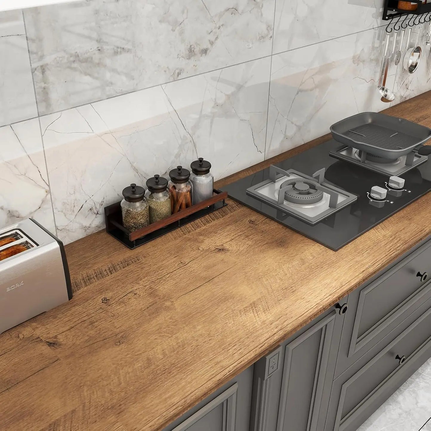 55cm Wide Wood Grain Home Decor Furniture Waterproof Vinyl Wall Sticker Self Adhesive PVC Wallpaper Kitchen Cabinet Door Sticker