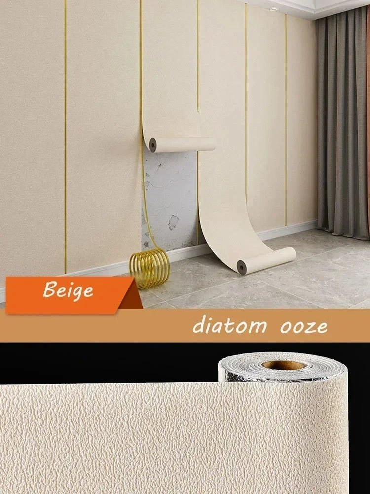 Self-adhesive Diatom Mud Wallpaper Thickened TV Background Linen wallpaper Bedroom Renovation Home Decor XPE Foam Wall Stickers
