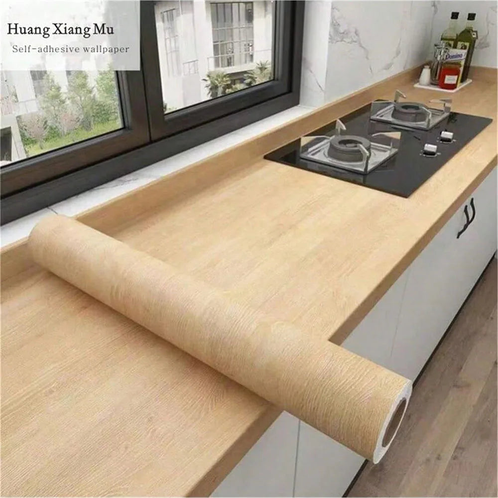 55cm Wide Wood Grain Home Decor Furniture Waterproof Vinyl Wall Sticker Self Adhesive PVC Wallpaper Kitchen Cabinet Door Sticker