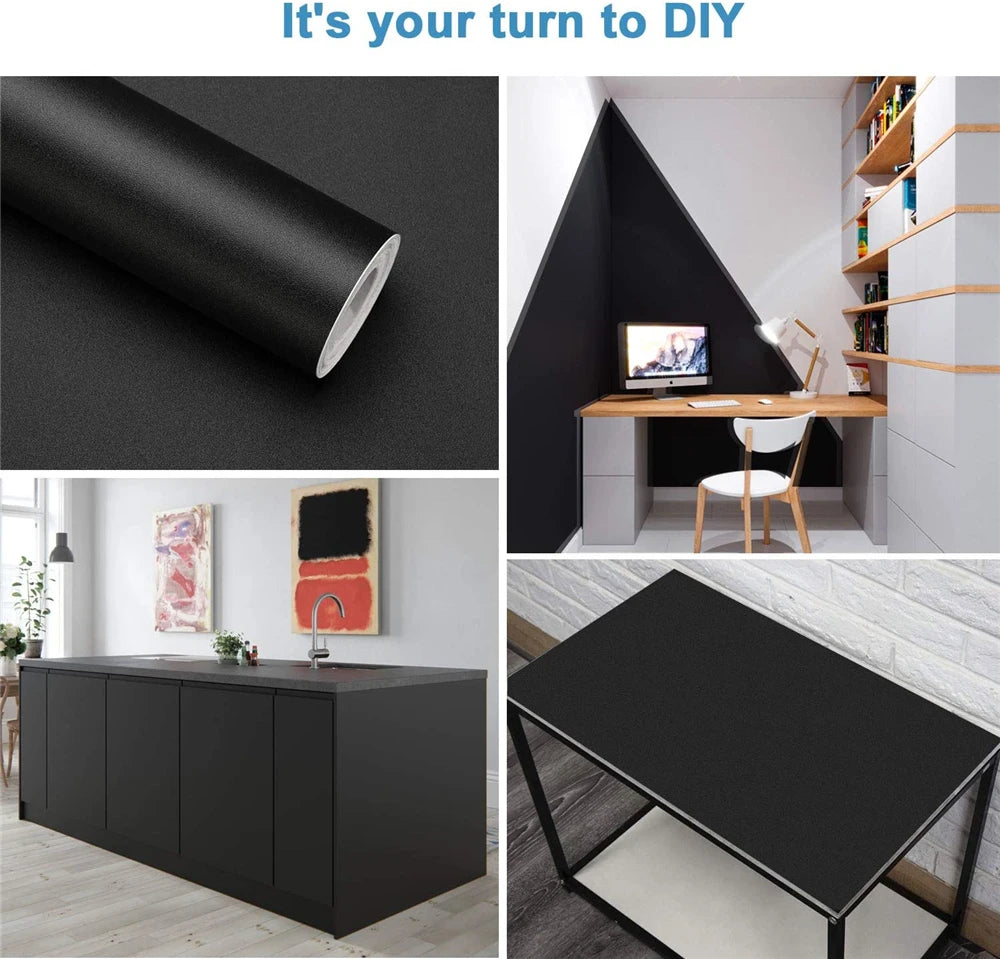 40CM Width Self-adhesive Film Black Matt Thickened Sticker Furniture Kitchen for Cupboards Tables Wall DIY Renovation Wallpaper