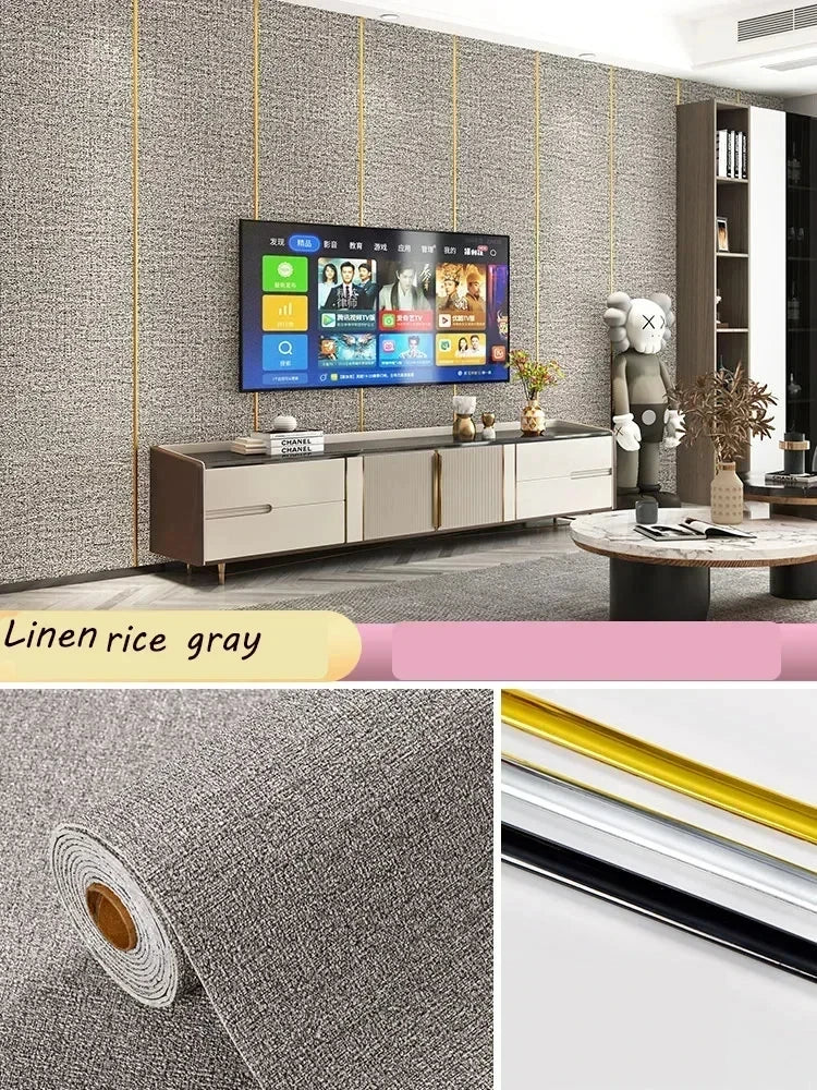 Self-adhesive Diatom Mud Wallpaper Thickened TV Background Linen wallpaper Bedroom Renovation Home Decor XPE Foam Wall Stickers