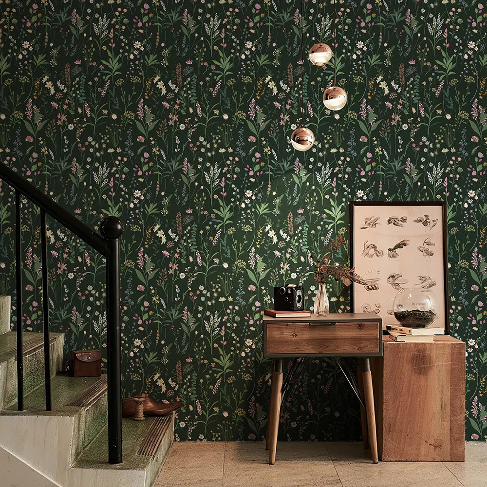 Green Leaves And Floral PVC Wallpaper Self-adhesive Spring Fireplace Stickers Waterproof Bathroom PVC Wallpaper Home Decor
