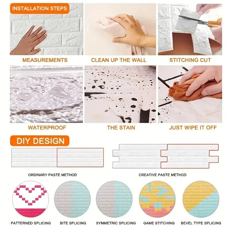 70cmX500cm DIY 3D Wallpaper Moisture Proof Modern Home Decoration Self-adhesive Waterproof Wall Stickers Brick Pattern