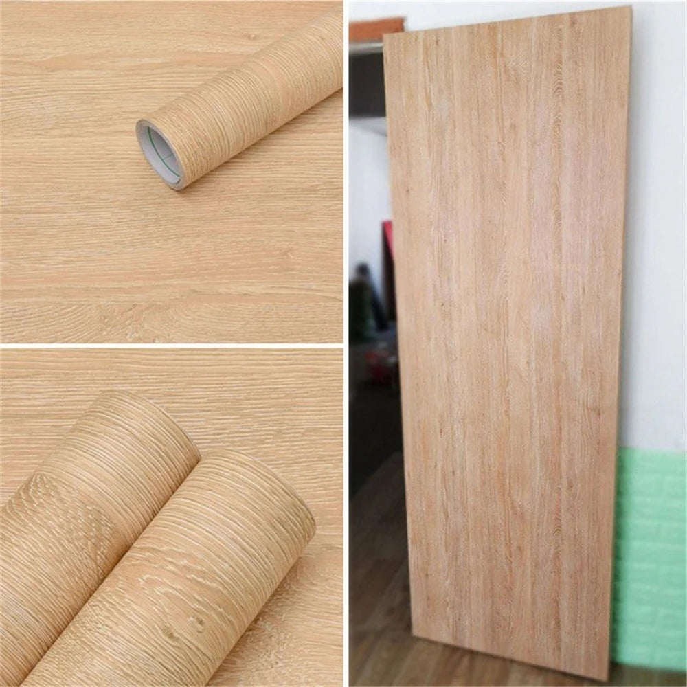 55cm Width Wood Grain PVC Wallpaper for Door Wardrobe Cupboard Table Furniture Waterproof Self Adhesive Stickers Home Decor Film