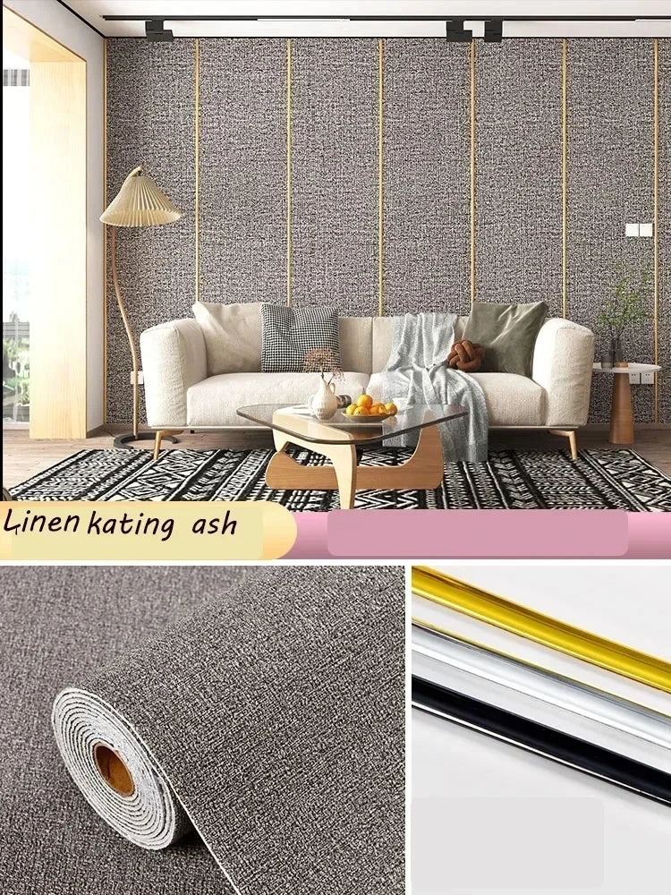 Self-adhesive Diatom Mud Wallpaper Thickened TV Background Linen wallpaper Bedroom Renovation Home Decor XPE Foam Wall Stickers